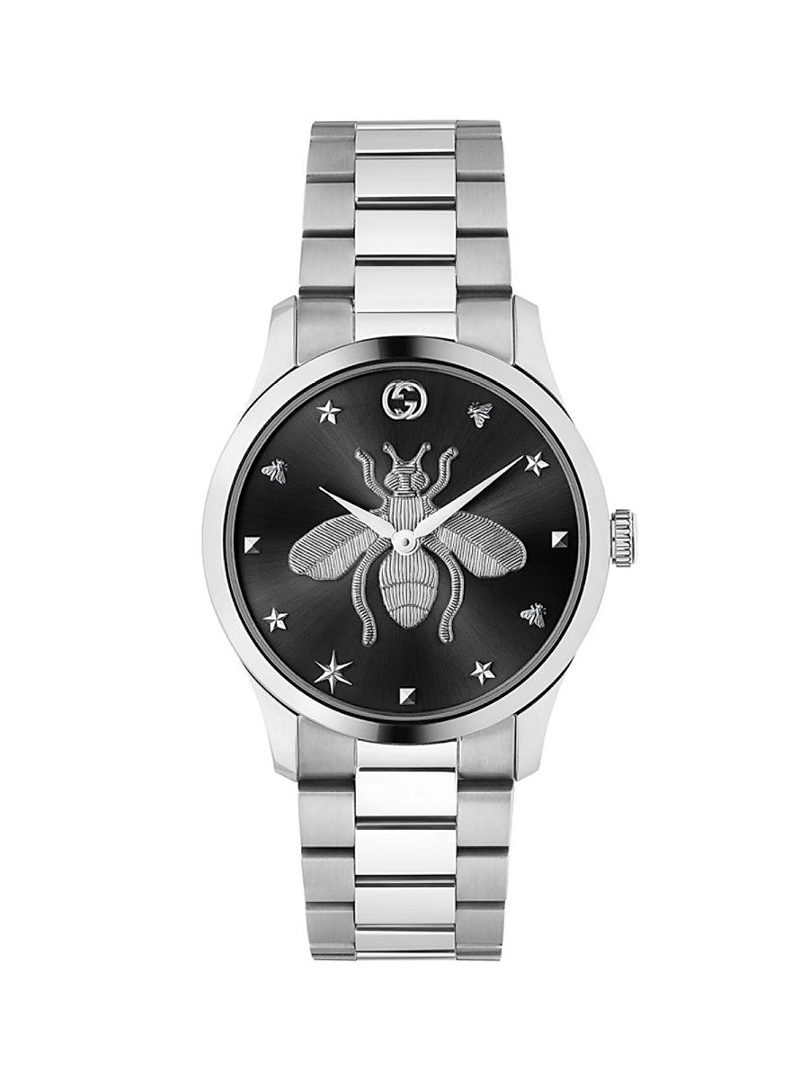 Men's G-Timeless Collection Bee Stainless Steel Chronograph Watch - Silver Black