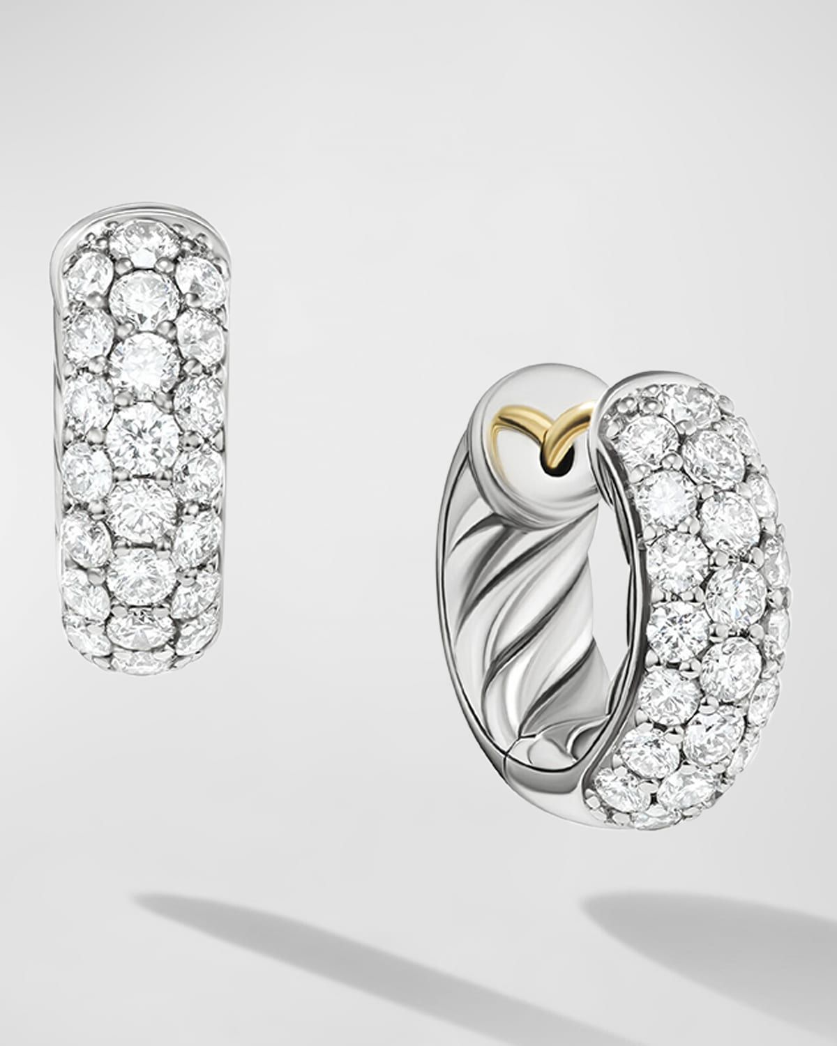 Sculpted Cable Huggie Hoop Earrings with Diamonds in Silver, 4.8mm, 0.5"L