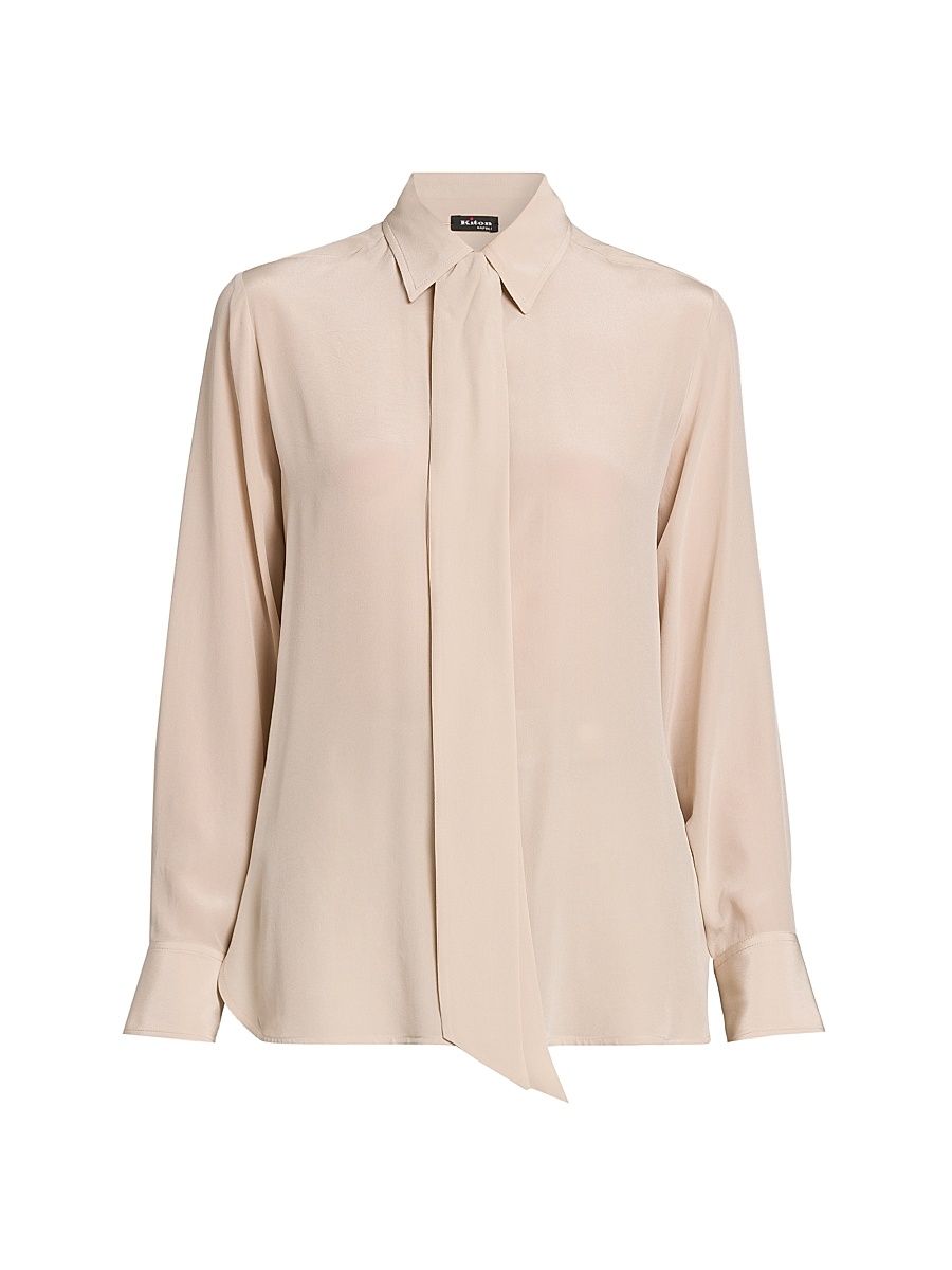 Women's Silk Long-Sleeve Shirt - Beige - Size 2