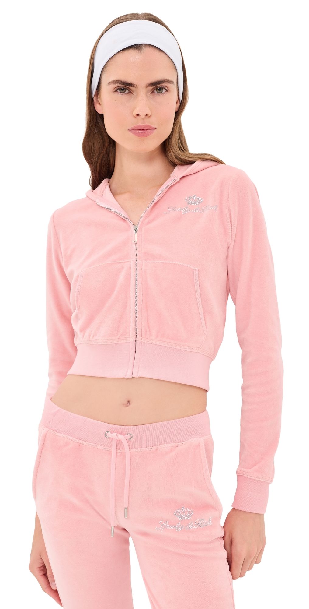 Sporty & Rich Juicy Script Velour Zip Hoodie Rose L