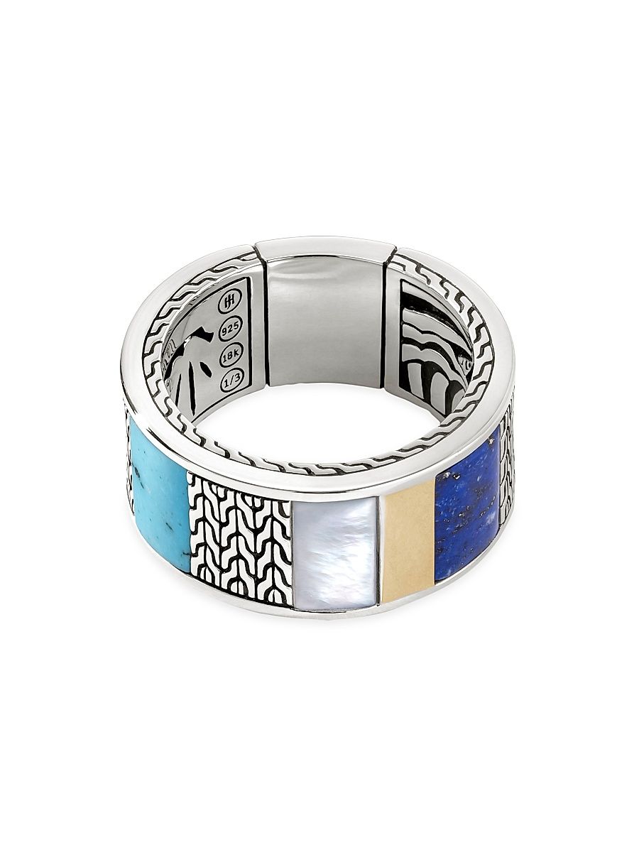 Men's Thailand Carved Chain Inlay Band Ring - Blue - Size 11