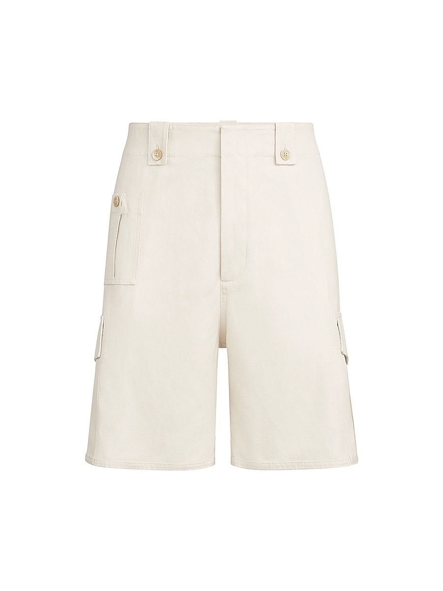 Men's Cotton and Linen Canvas Bermuda Shorts - White - Size 46