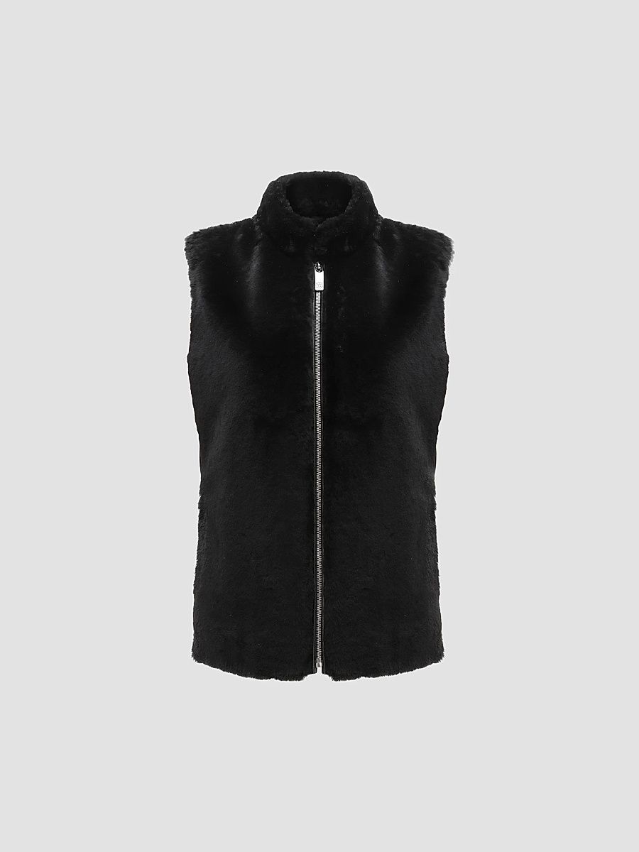 Gorski Women's Select Shearling Lamb Zip Vest with Wool - Black - Size Small