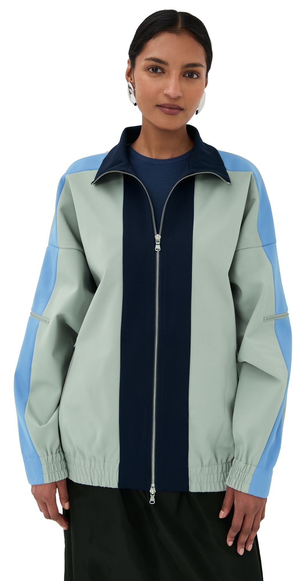 Tibi Compact Tech Knit Bomber Light Grey Multi M