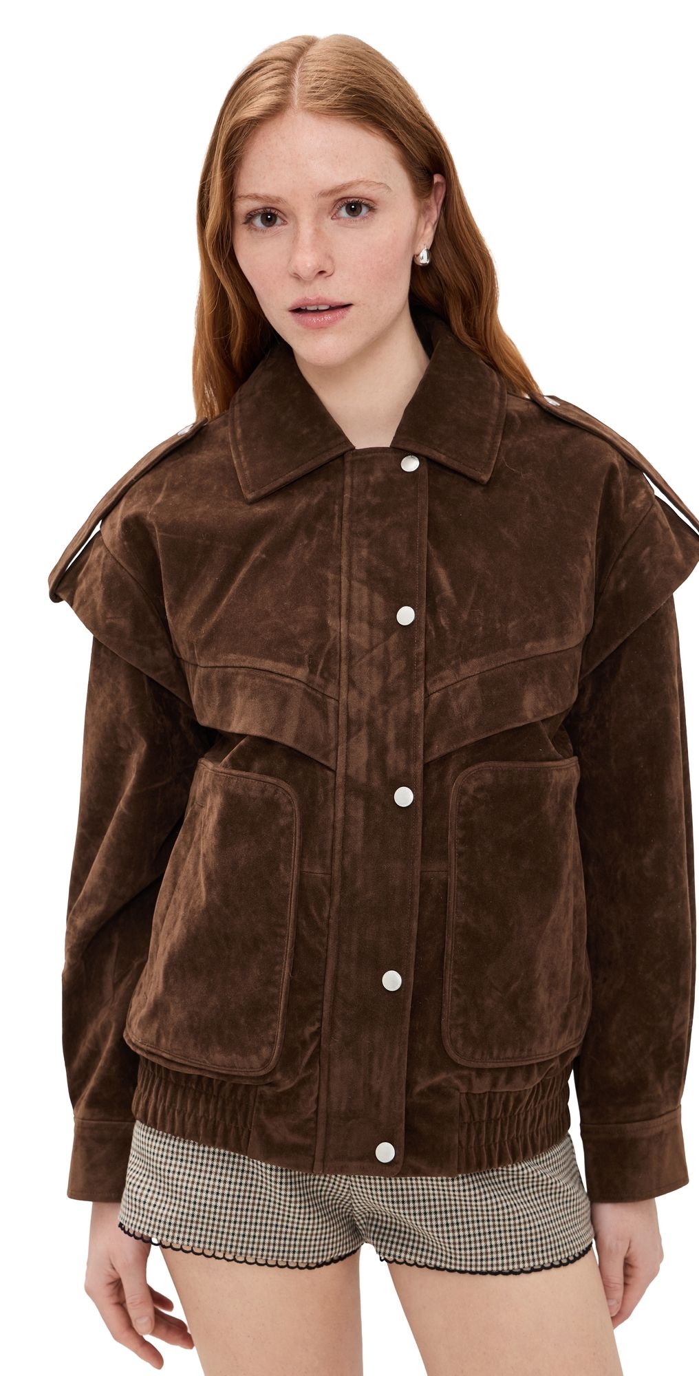 Avec Les Filles Faux Suede Layered Bomber Jacket Brunette M