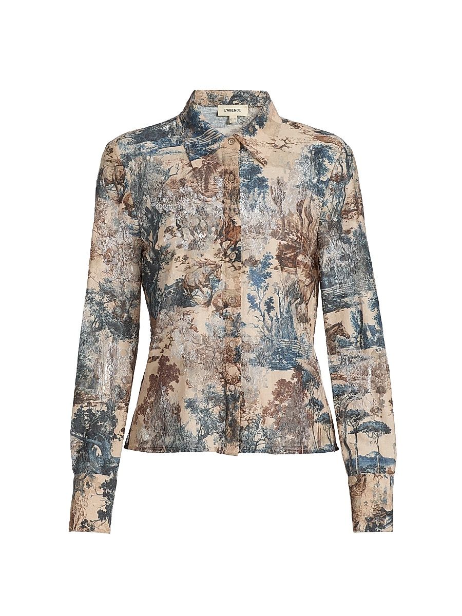 Women's Maia Printed Lace Button-Front Blouse - Tan Multi Western Toile - Size Small