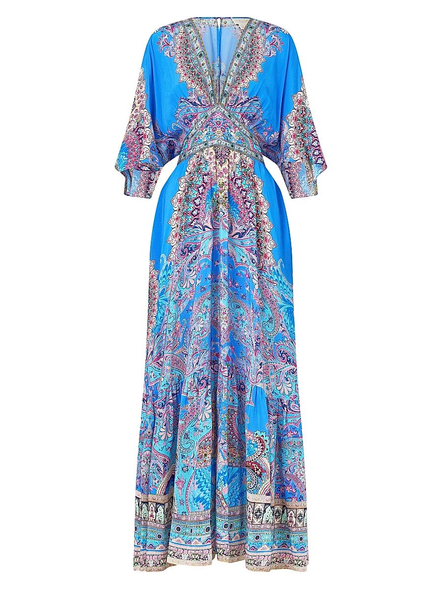 Women's Paisley Silk Maxi Dress - Footsteps In Folklore - Size Large