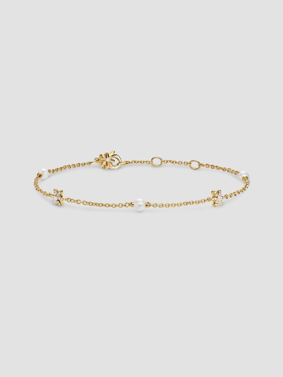 David Yurman Women's Petite Starburst and Pearl Station Chain Bracelet in 18K Yellow Gold with Pearls and Diamonds, 6MM - Gold Pearl