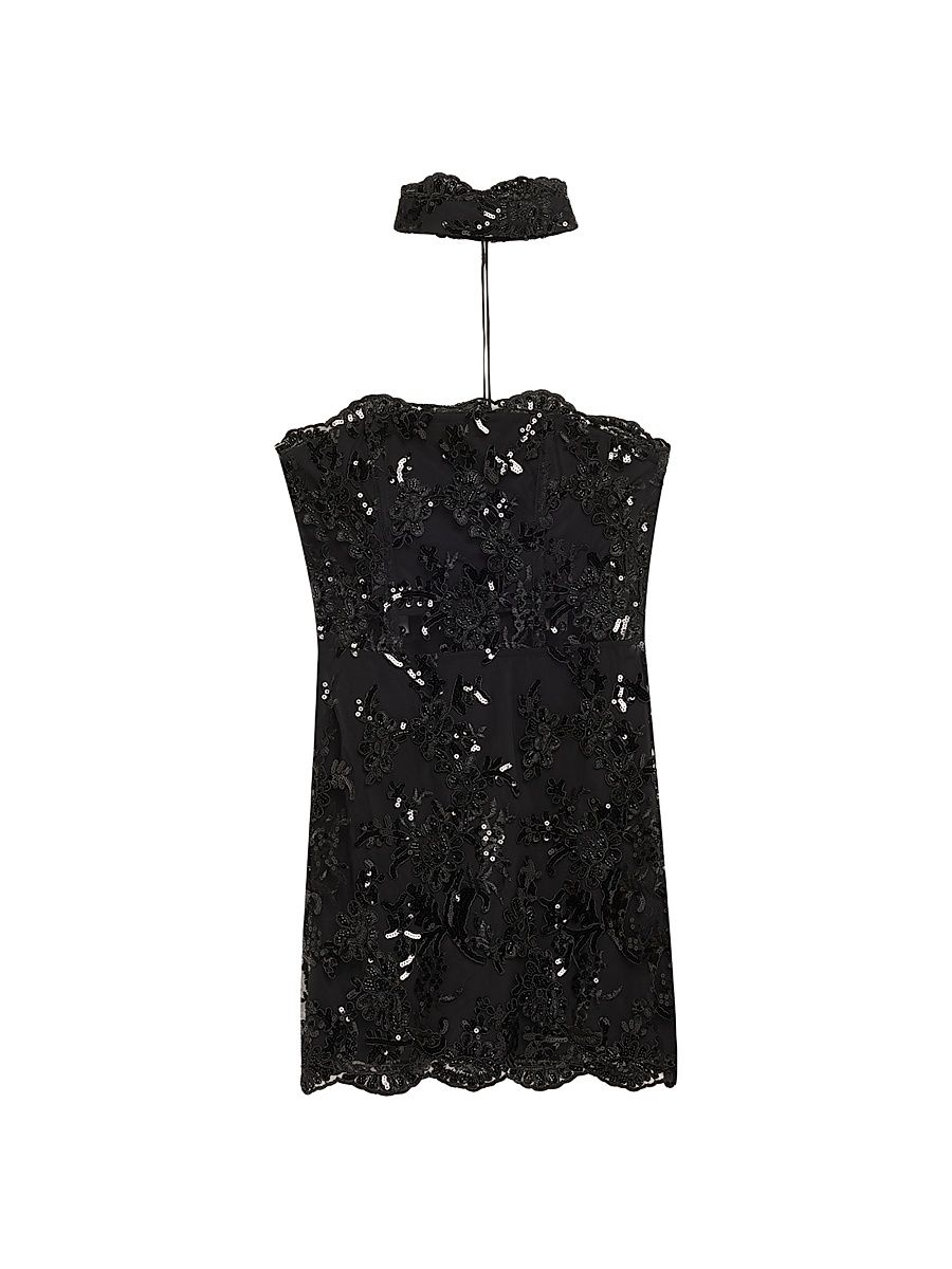 Women's Georgie Sequined Lace Minidress - Black - Size 14