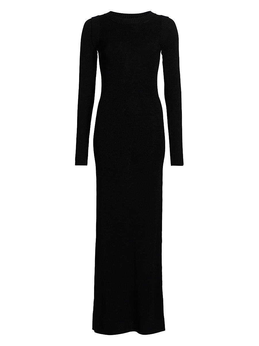 Women's Stefania Maxi Knit Lurex Dress - Full Black Silver - Size XS