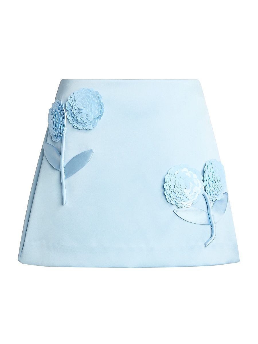 Women's Sequin Flower Satin Miniskirt - Blue - Size 0