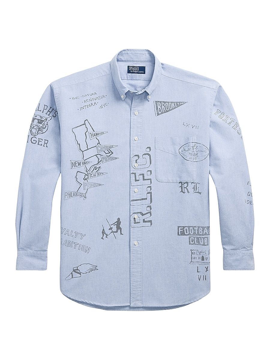 Men's Big Fit Linen-Cotton Oxford Shirt - West Village Diary Blue - Size XXL