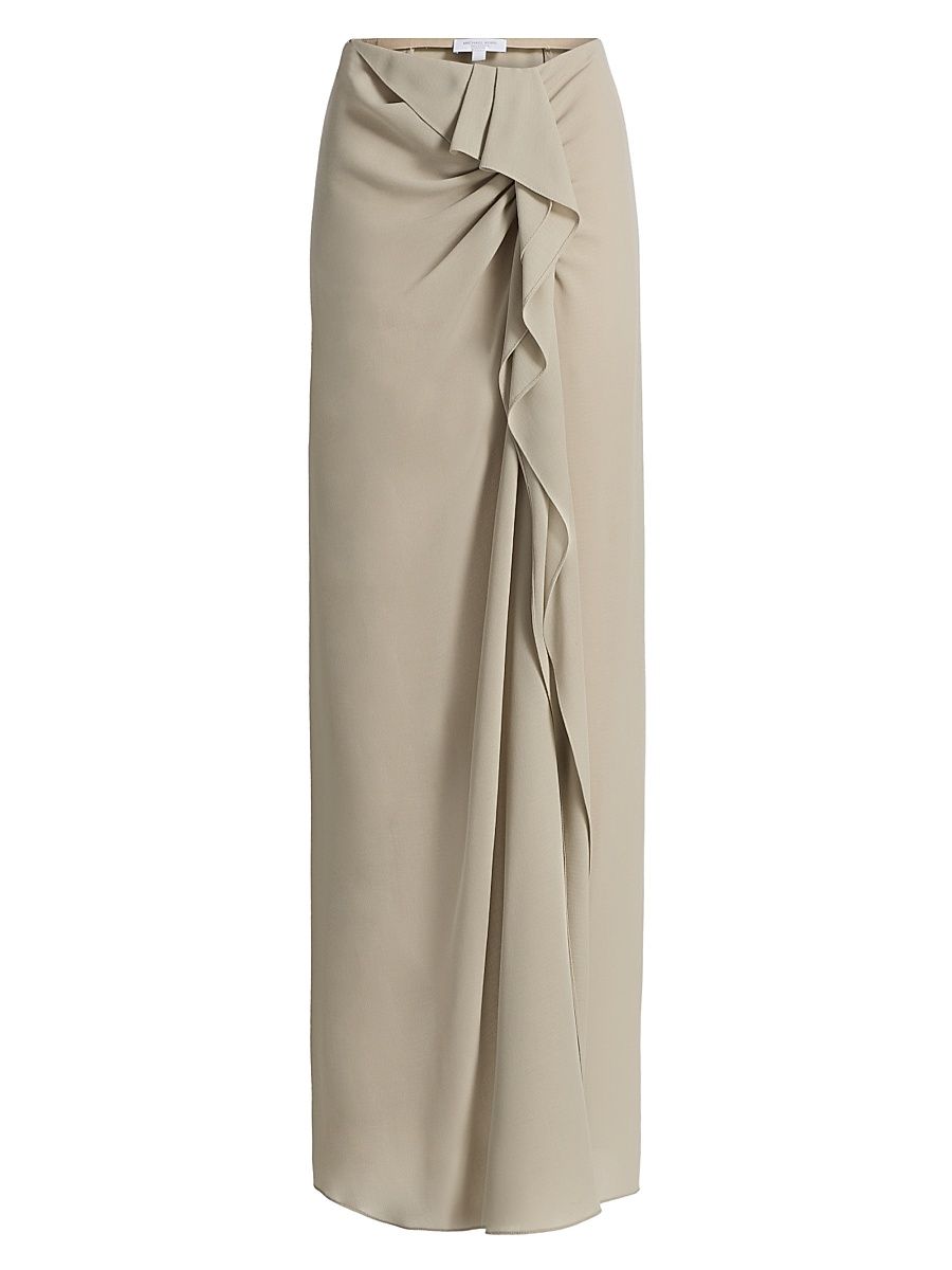 Women's Draped Wool Crepe Pareo Skirt - Almond - Size 14