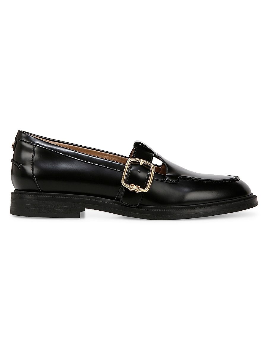 Women's Elaina T-Strap Leather Loafers - Black - Size 10