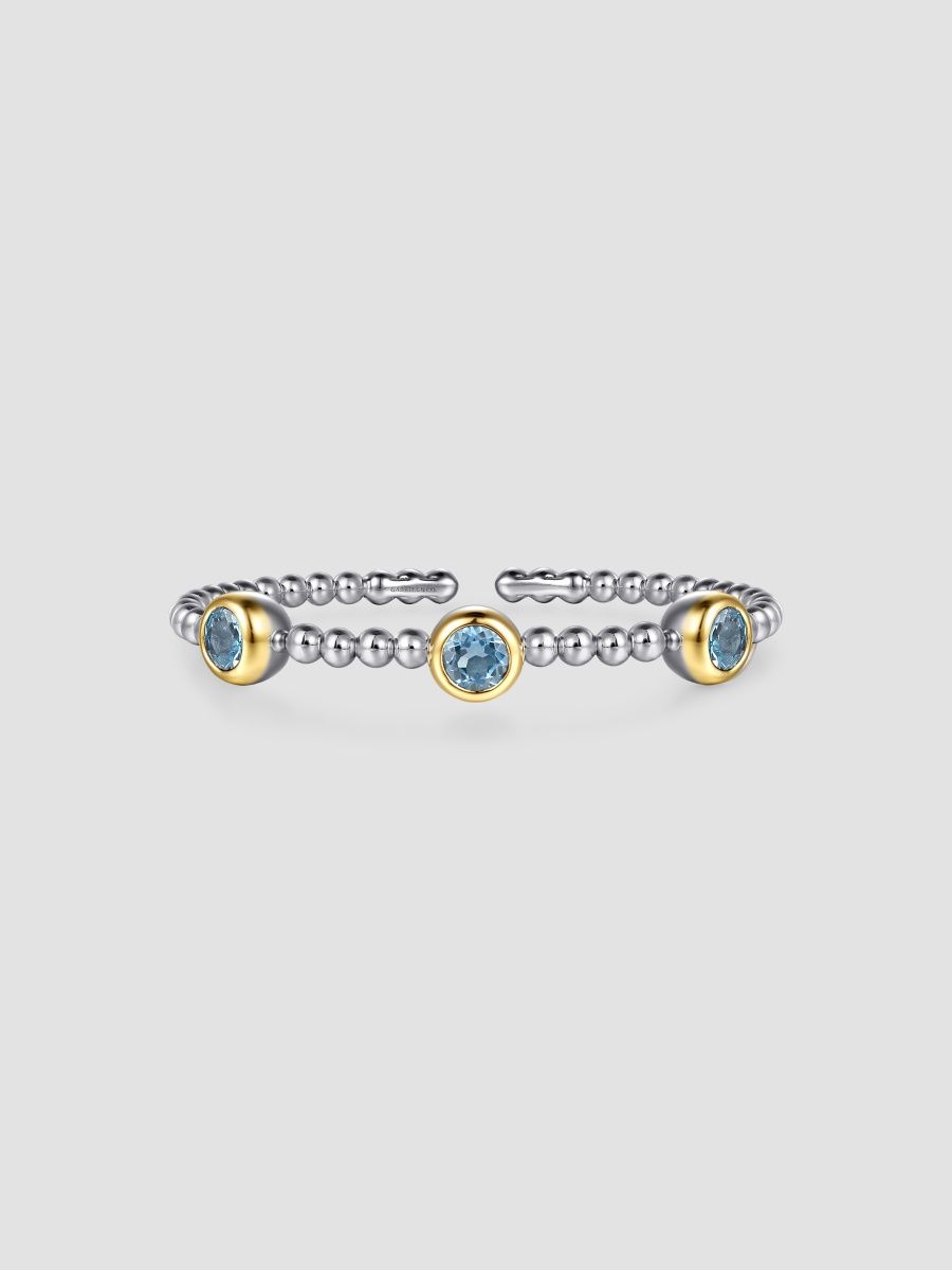 Gabriel & Co Women's Bujukan Sterling Silver, 14K Yellow Gold & Swiss Blue Topaz Beaded Cuff/6" - Two Tone