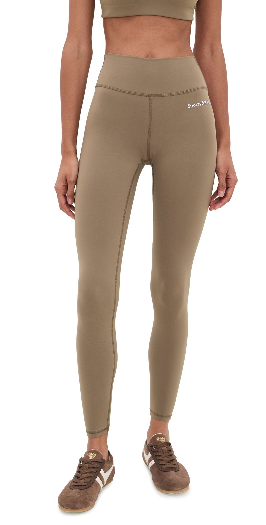 Sporty & Rich Serif Logo Leggings Sand White M