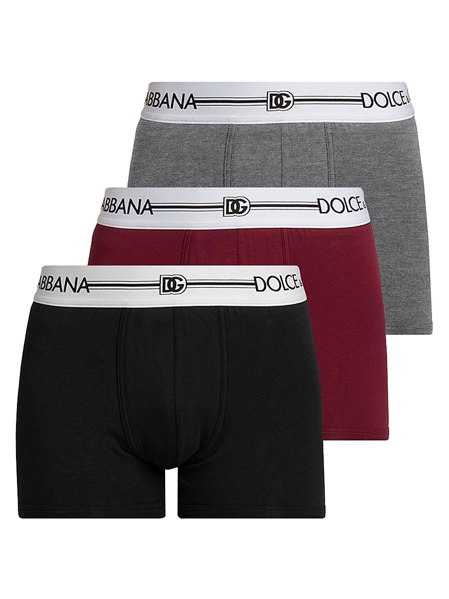 Men's 3-Pack Logo Cotton-Blend Boxer Briefs - Red Nero Gray - Size Medium