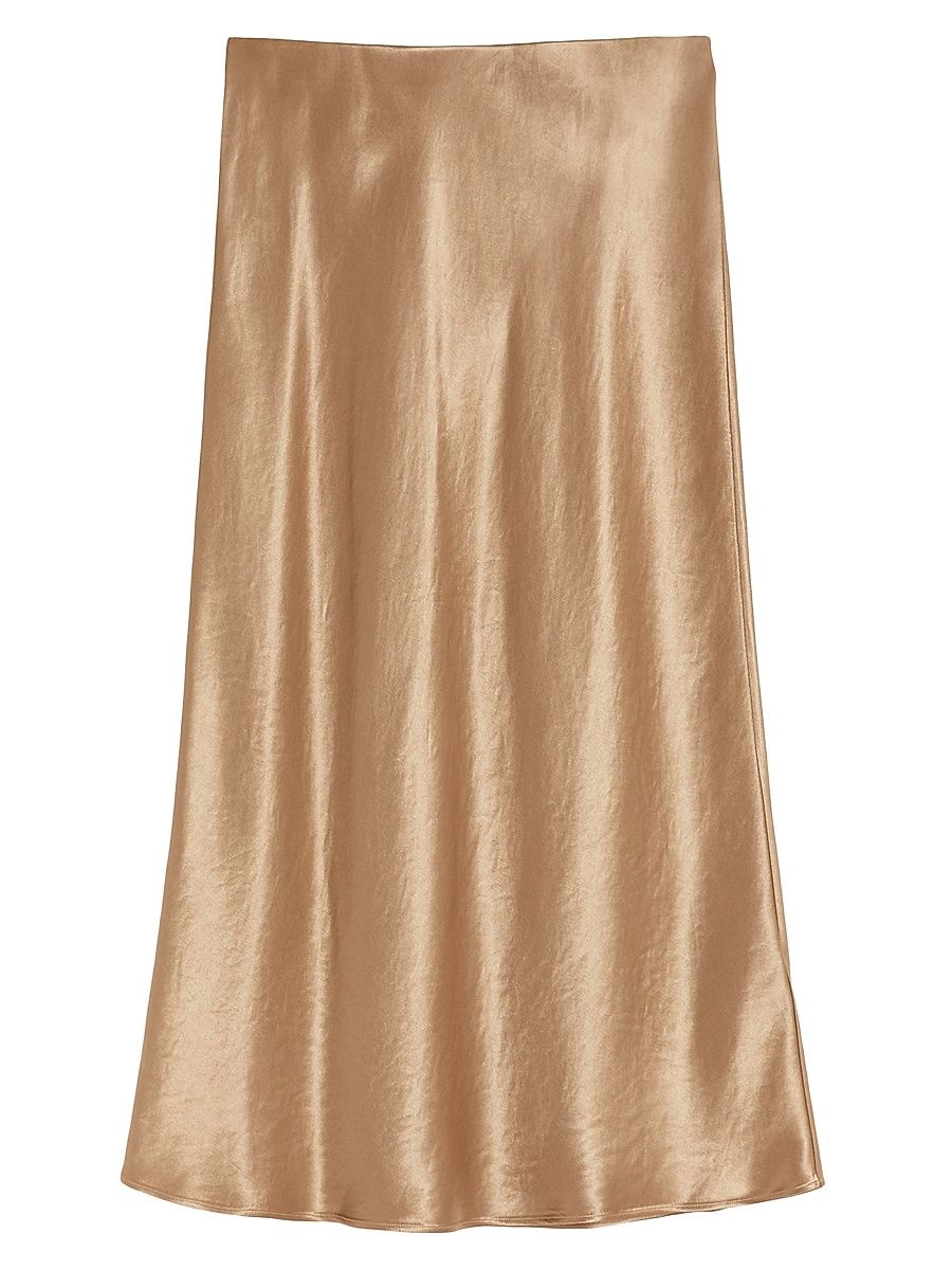 Women's Satin Calf Length Skirt - Camel - Size 16