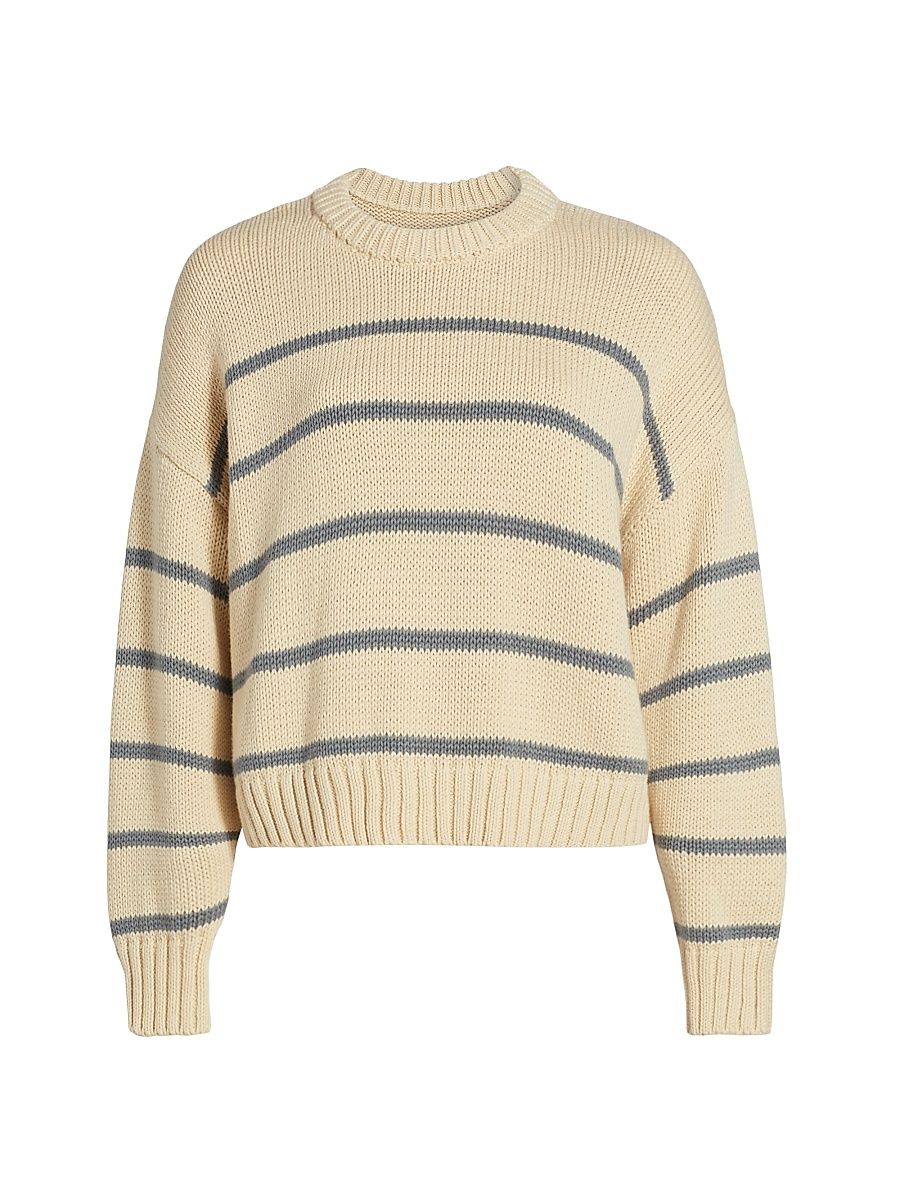 Women's Chloe Striped Cotton Sweater - Cream Dusty Blue Stripe - Size XL