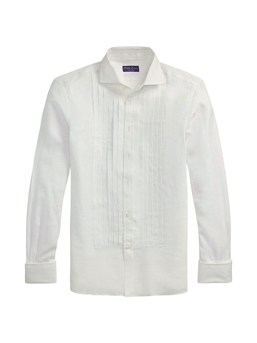 Men's French Cuff Linen Tuxedo Shirt - White - Size 15