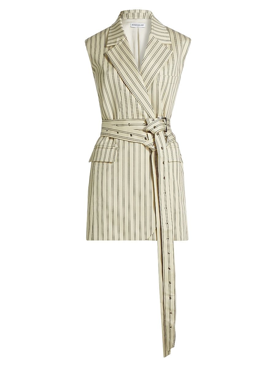 Women's Vivi Pinstriped Cotton-Blend Vest - White Black Stripe - Size XL