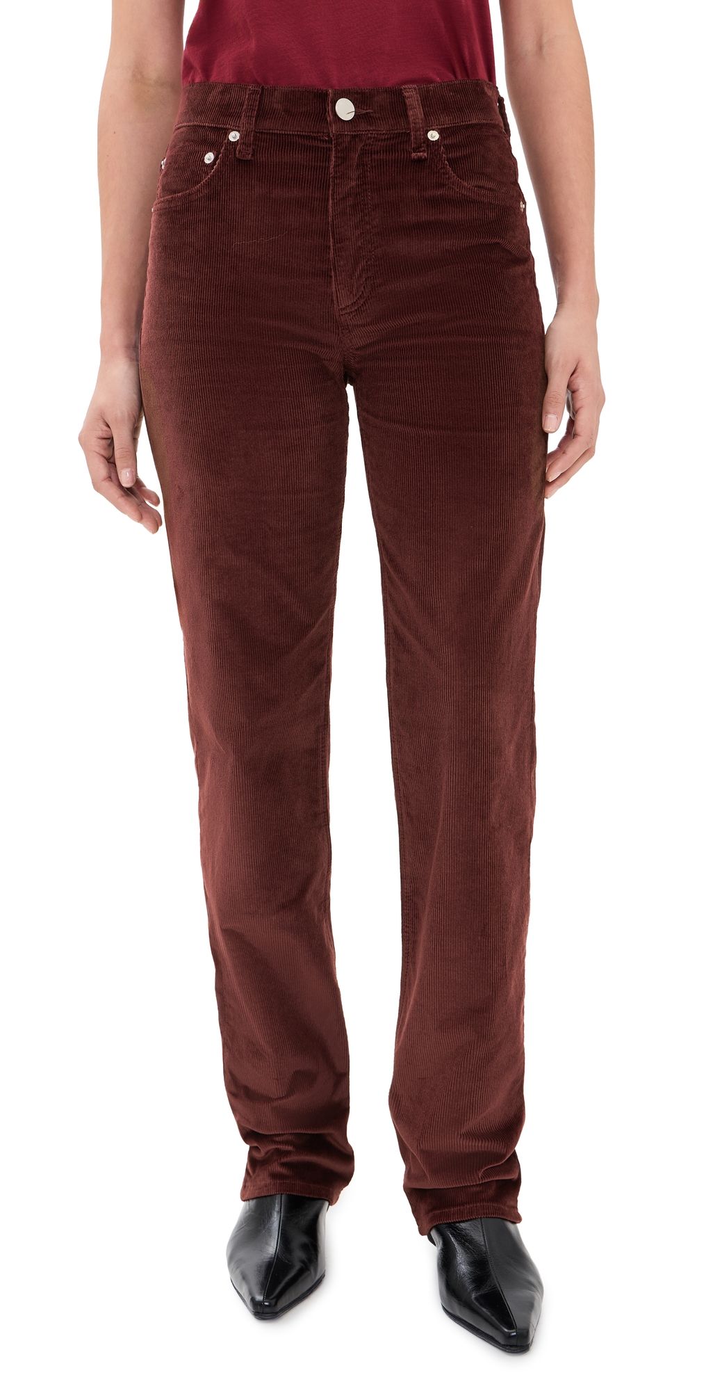 rag & bone Harlow Corduroy Mid Rise Slim Straight Pants Dkburgcord 23