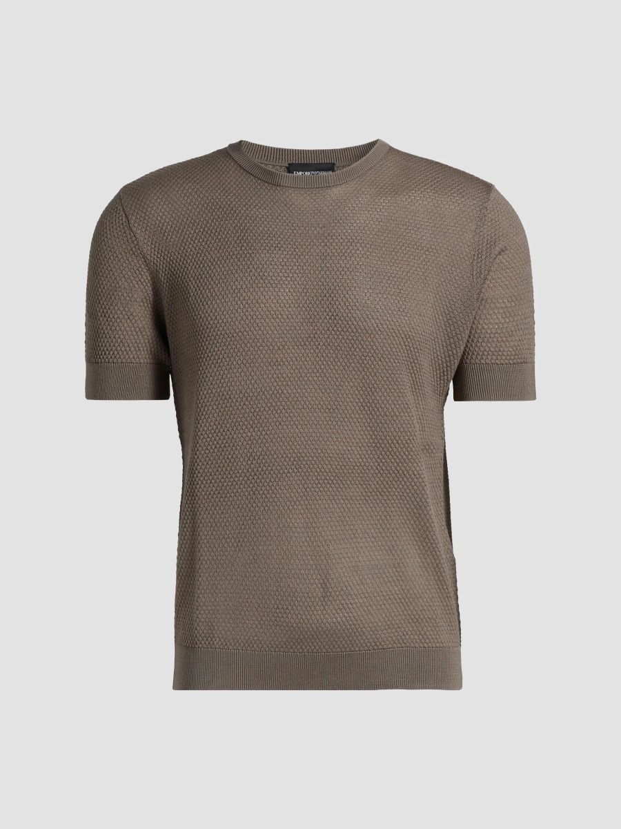 Emporio Armani Men's Textured Dot Short-Sleeve Sweater - Taupe - Size Medium