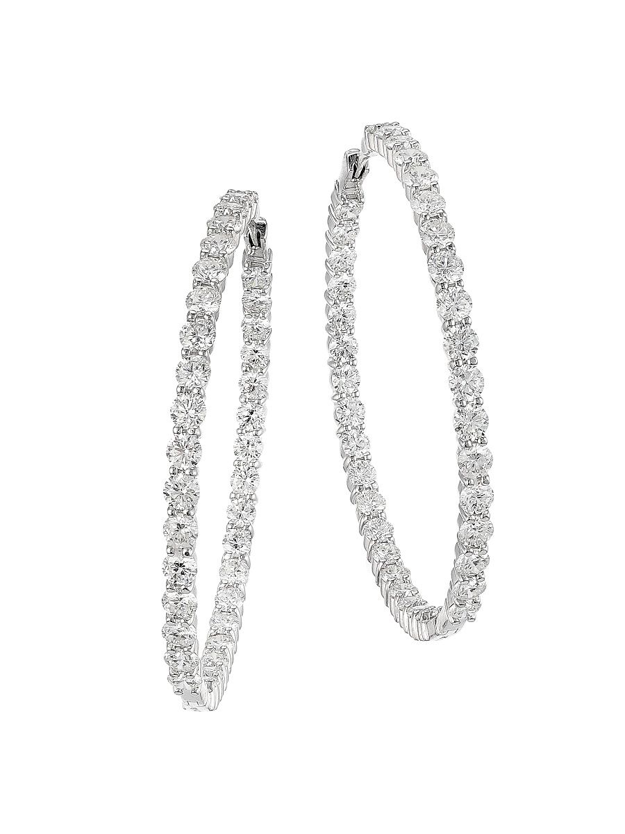 Women's 18K White Gold & 7.55 TCW Diamond Hoop Earrings - White Gold