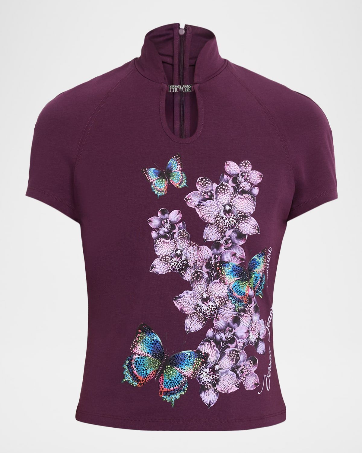 Printed Cut-Out Short-Sleeve Top