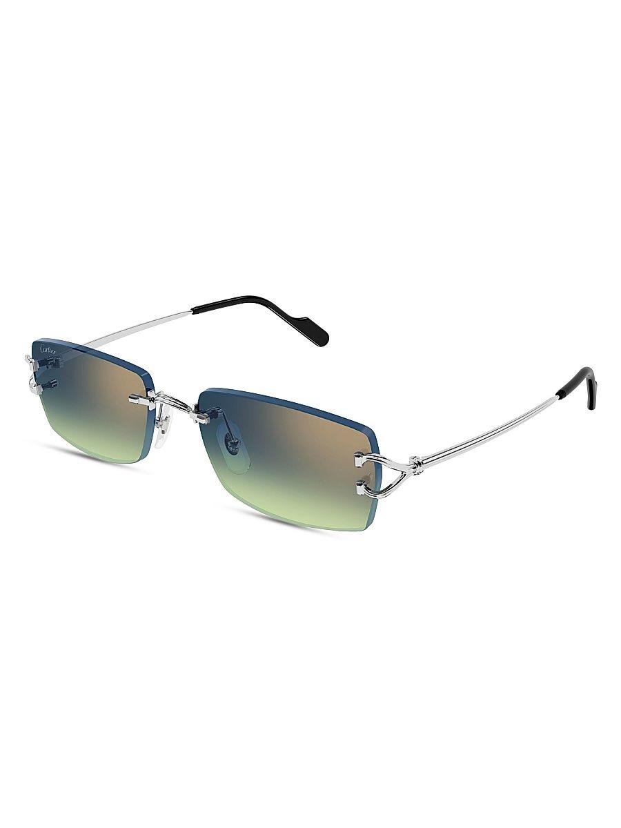 Men's C Décor 56MM Rimless Rectangular Sunglasses - Silver Blue