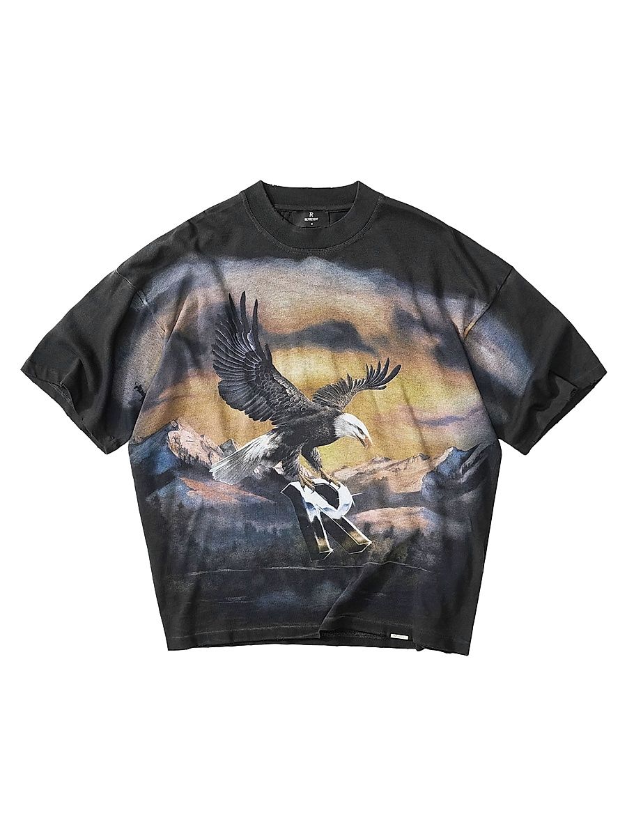 Men's Flight Graphic Cotton T-Shirt - Stained Black - Size XXL