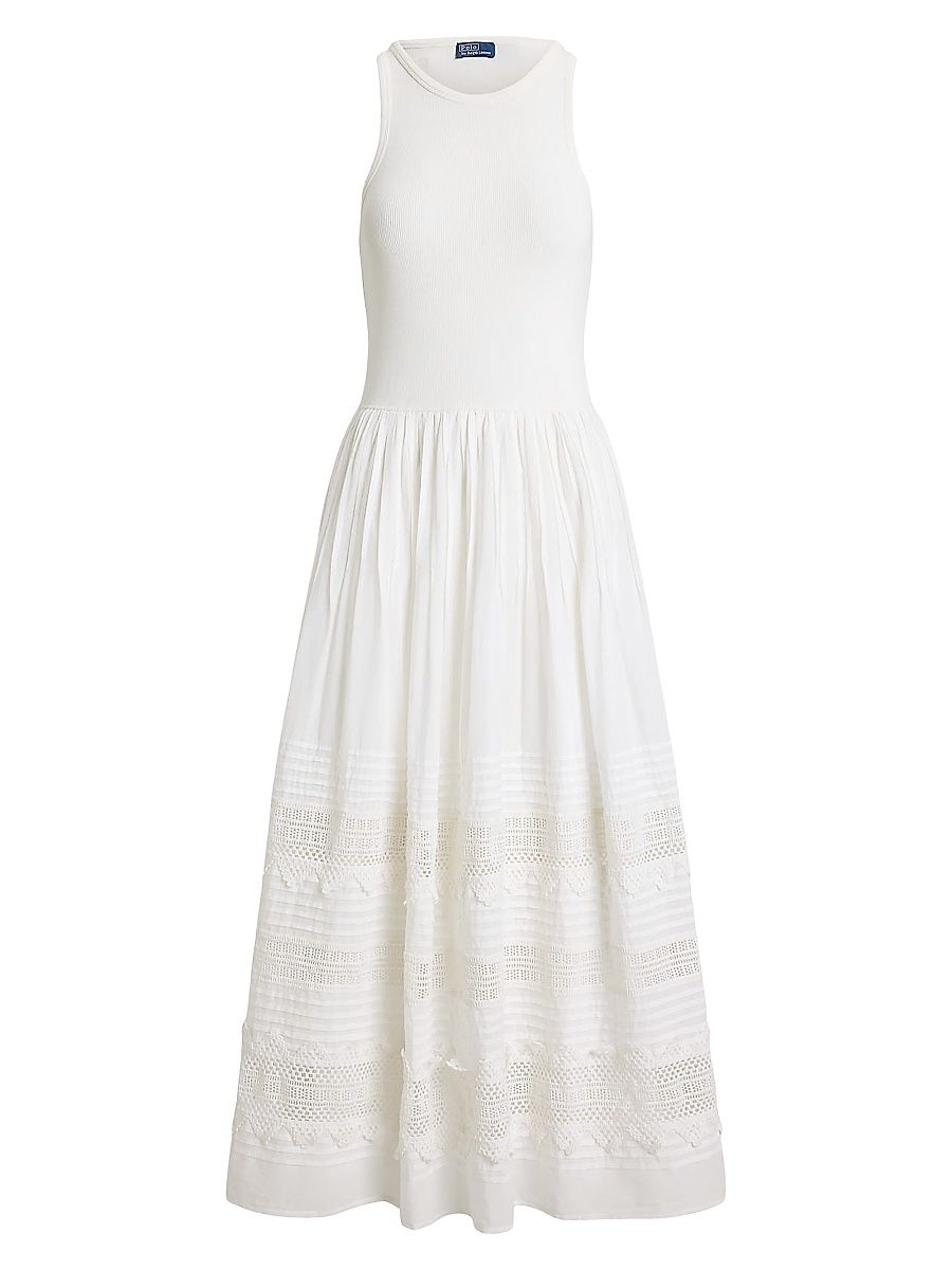 Women's Lace-Trim Tank Midi-Dress - White - Size XS