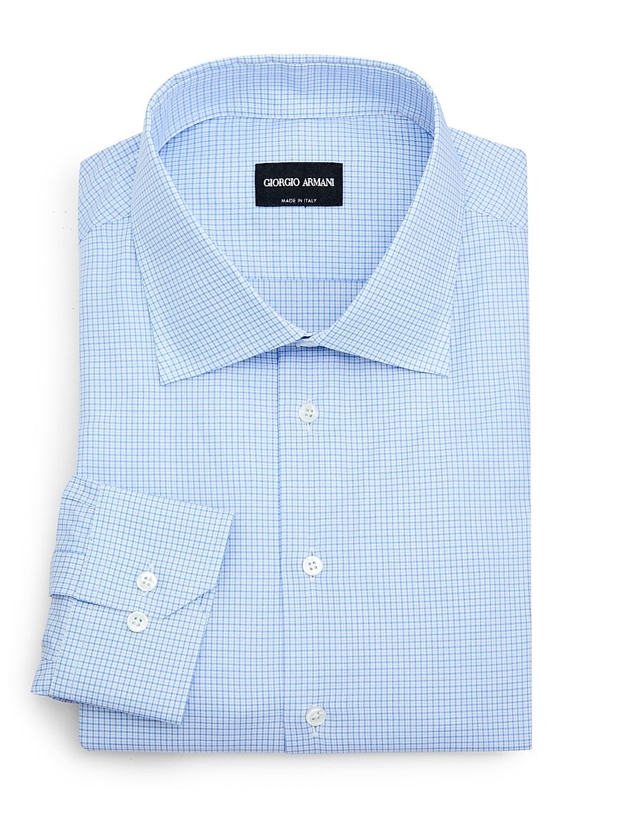 Men's Checked Dress Shirt - Light Blue - Size 44