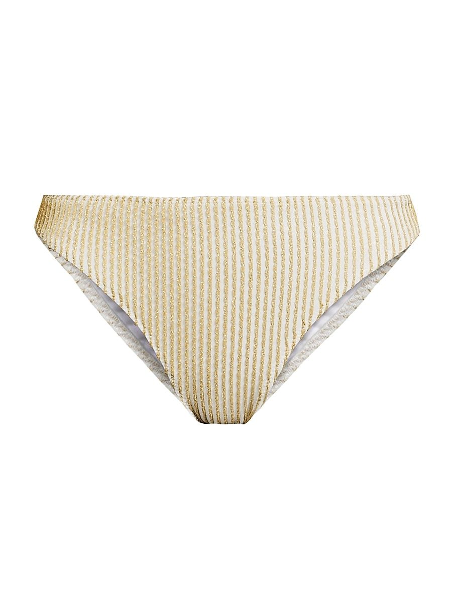 Women's Scallop Isla Metallic Striped Bikini Bottom - Gold Scallop - Size Large