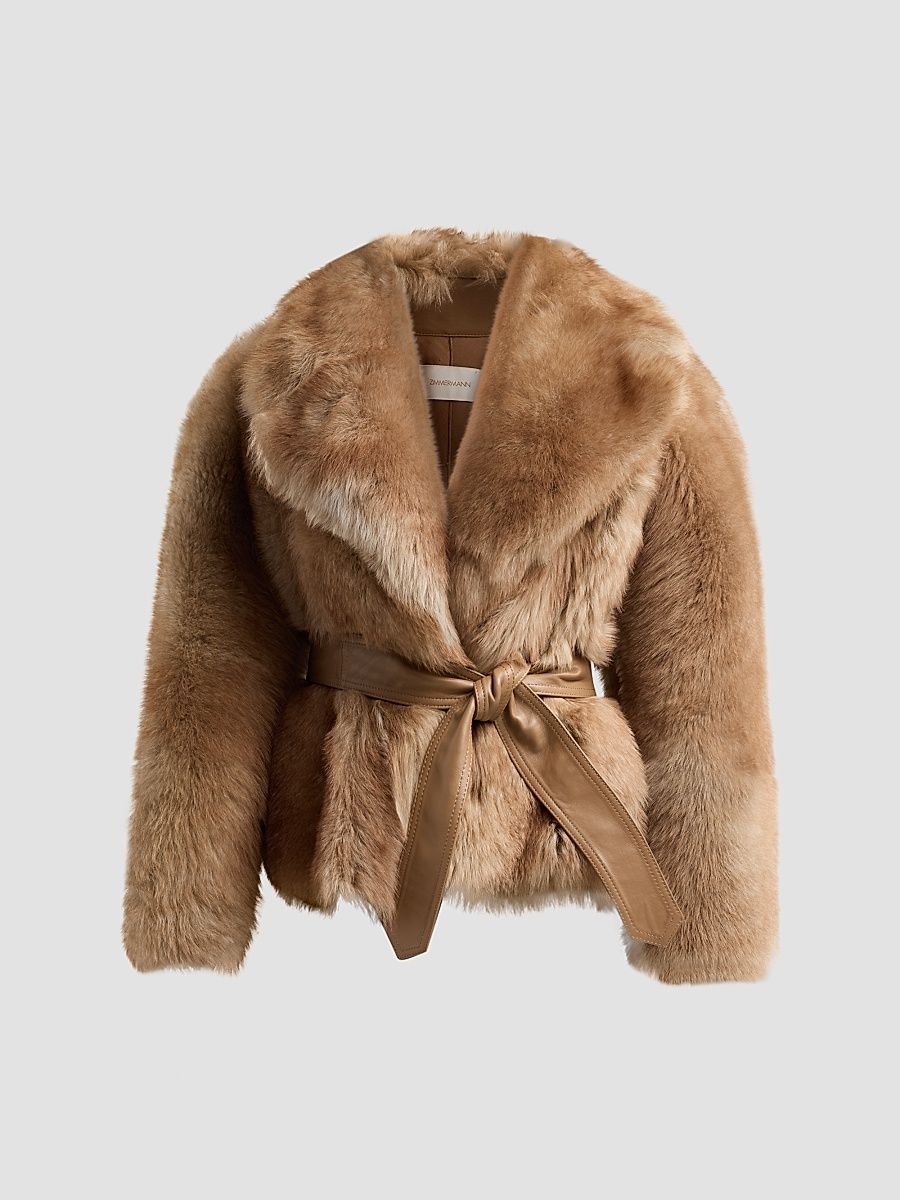 Zimmermann Women's Valiant Shearling Wrap Jacket - Palomino - Size Large
