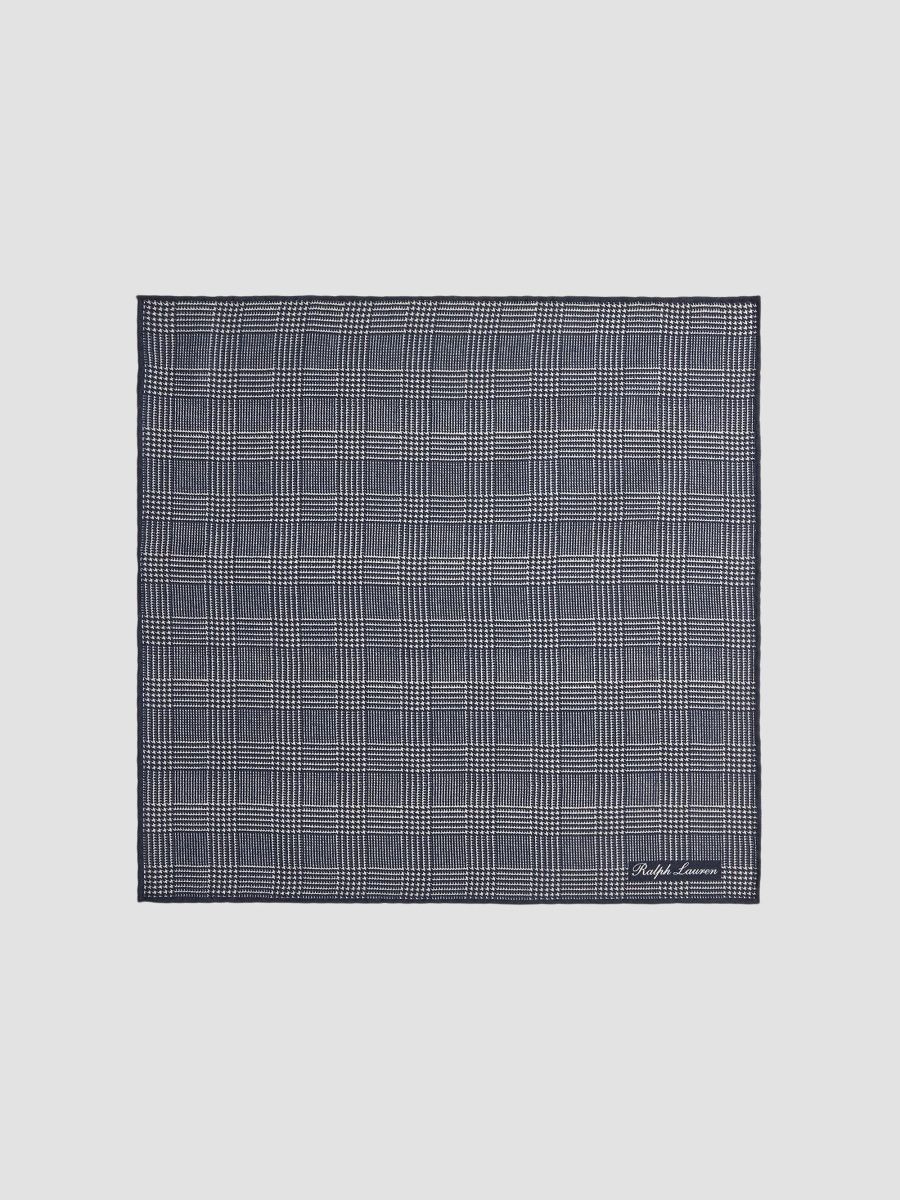 Ralph Lauren Purple Label Men's Plaid Cashmere-Silk Pocket Square - Navy Cream