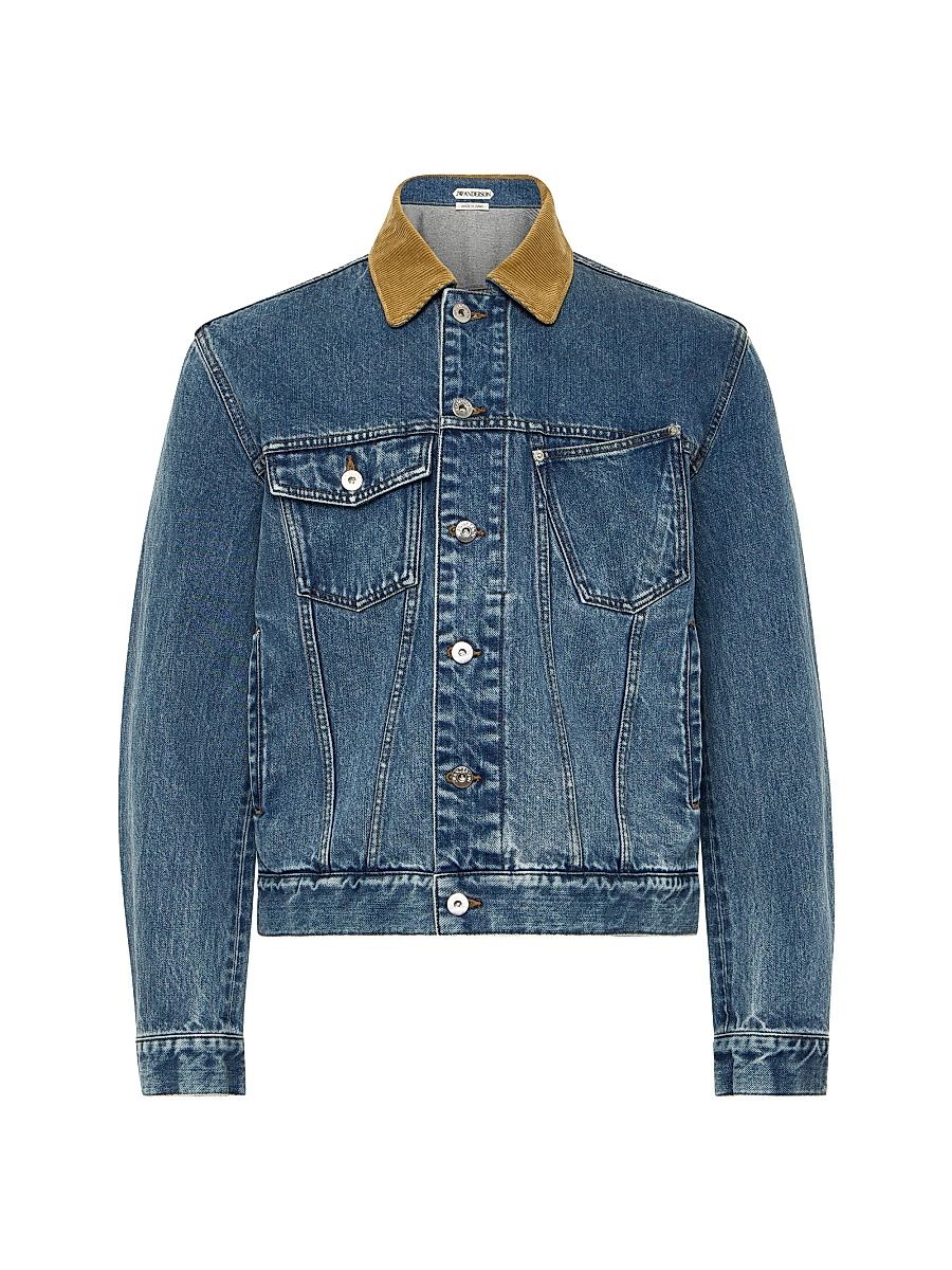 Men's Corduroy Collar Denim Jacket - Mid Blue - Size XXL