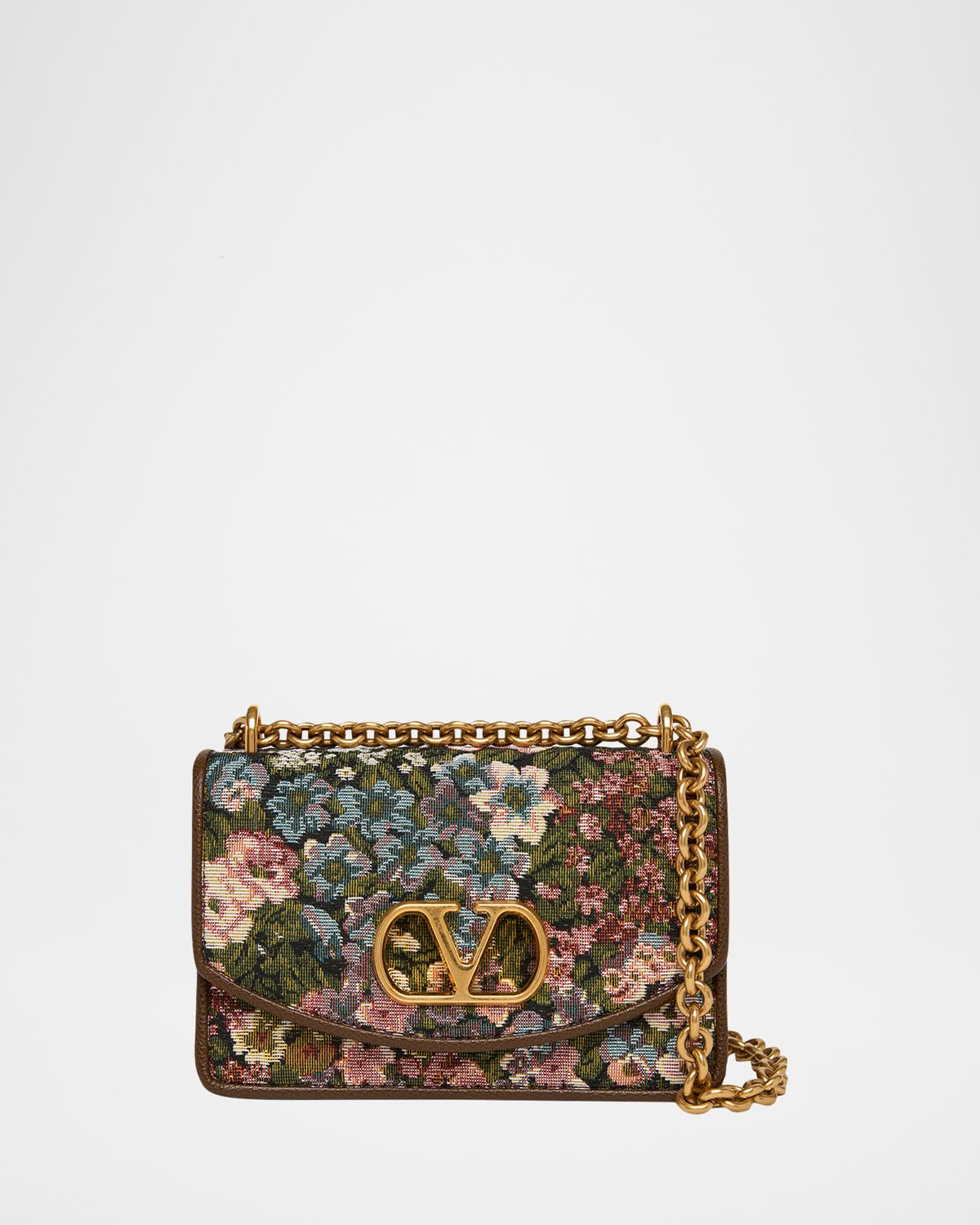 Small Floral Woven Leather-Trim Shoulder Bag