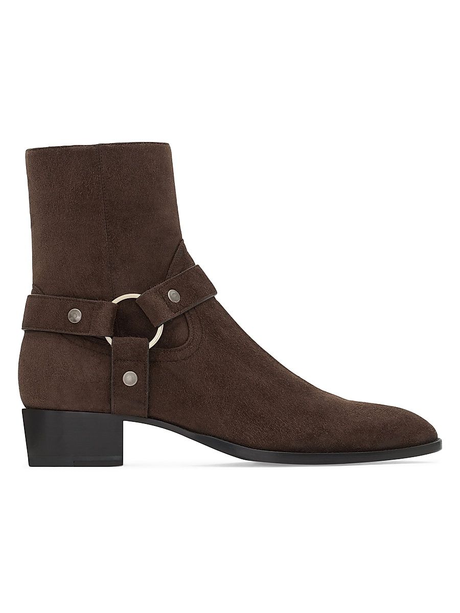 Saint Laurent Men's Wyatt Harness Boots in Suede - Dark Chocolate - Size 9