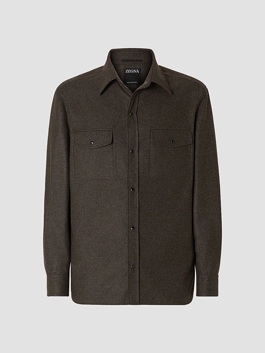 ZEGNA Men's Oasi Cashmere Overshirt - Dark Olive Green - Size Large