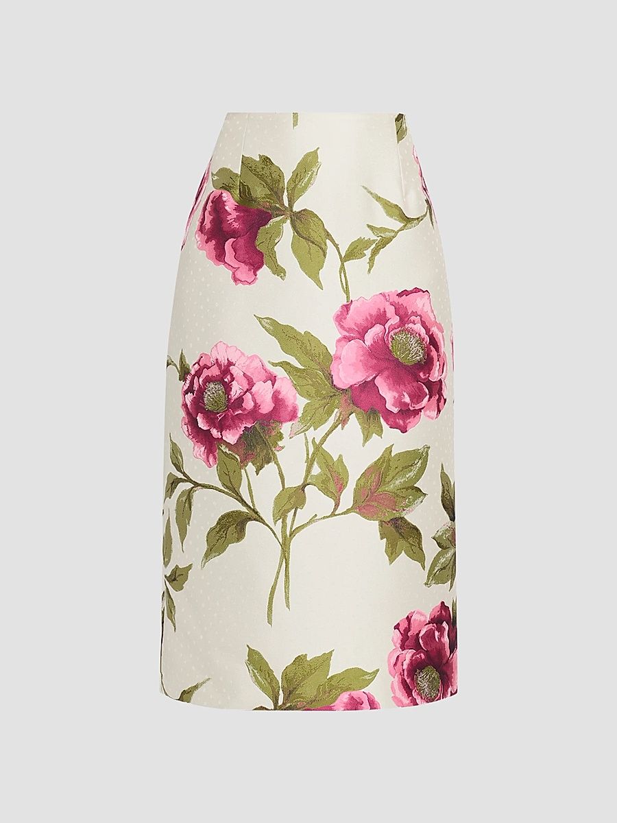 Women's Floral Pencil Midi Skirt - Ivory Multi - Size 14