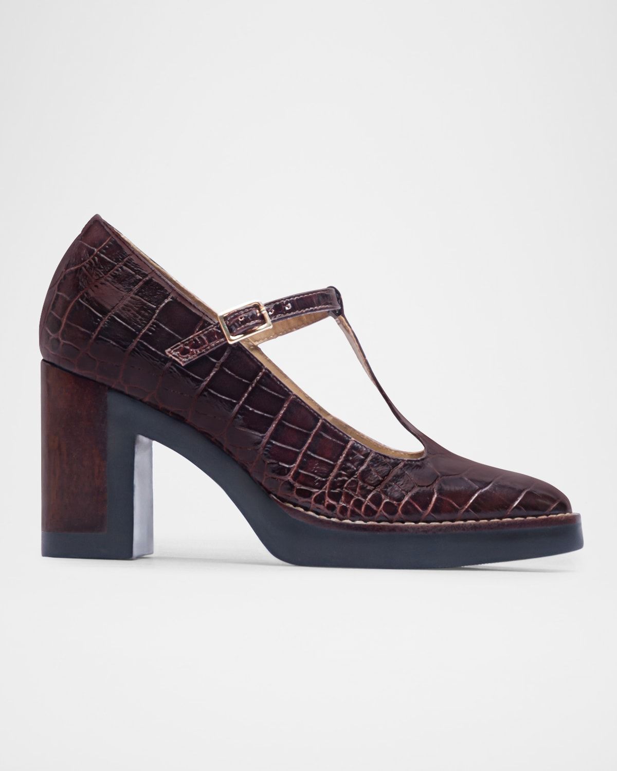 Noto Croc-Embossed Leather Mary Jane Pumps