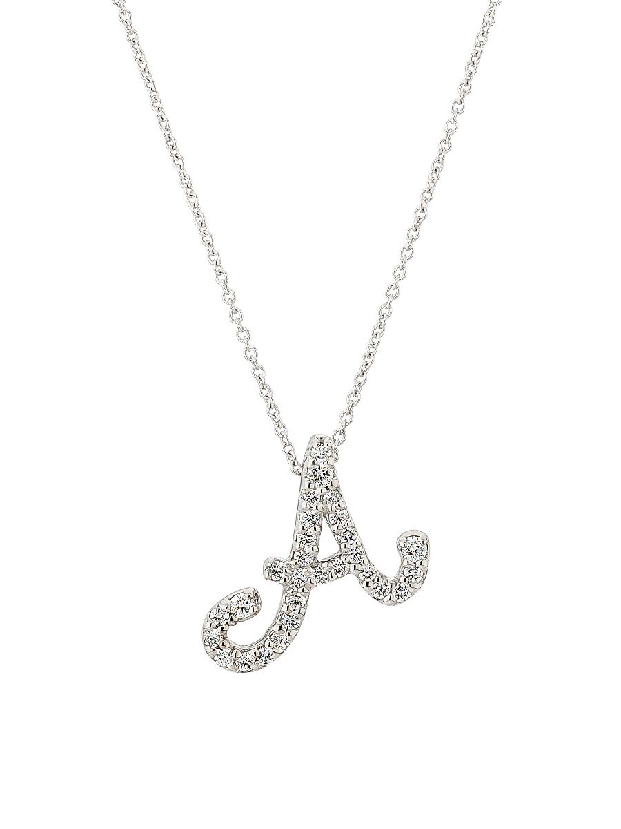 Women's Tiny Treasures Script Initial 18K White Gold, Ruby & 0.24-0.34 TCW Diamond Pendant Necklace - Initial L