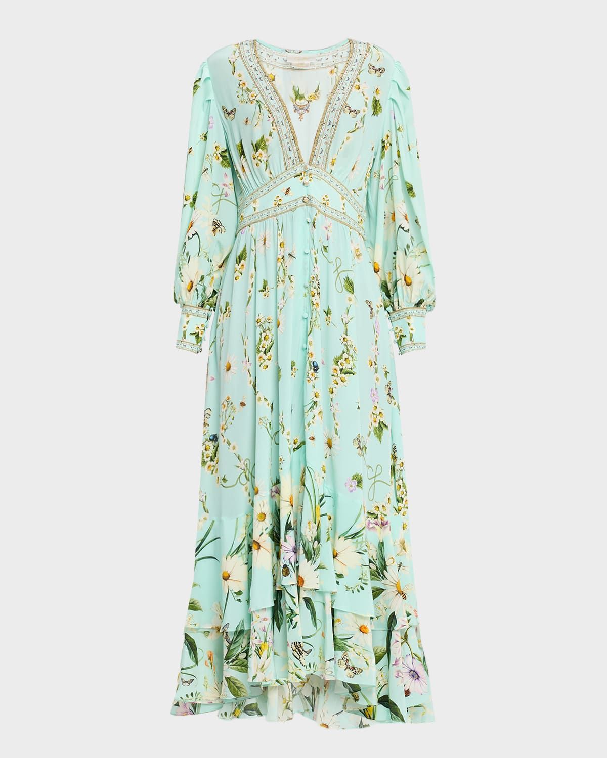 Floral Freefall Long Button-Front Dress