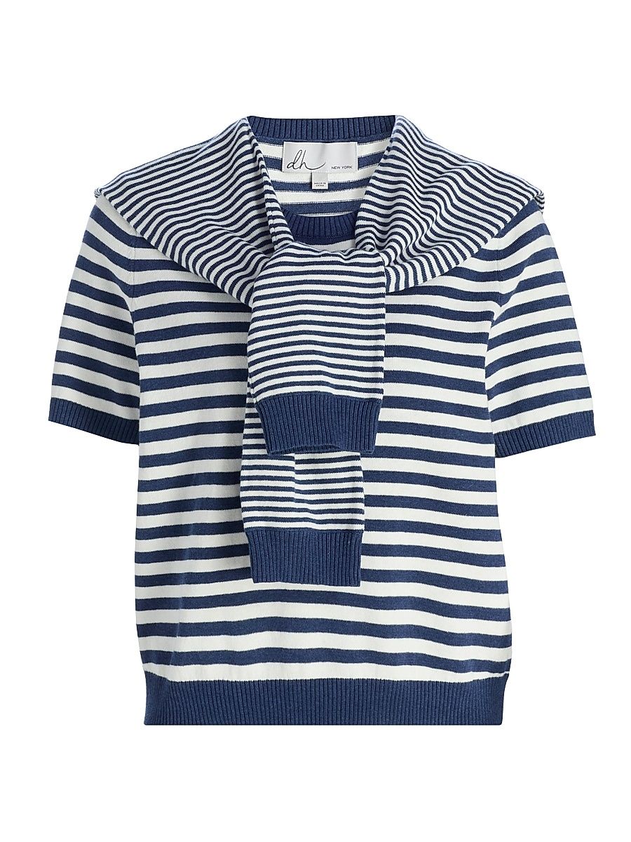 Women's Joan Striped Tie Blouse - Indigo Combo - Size Large