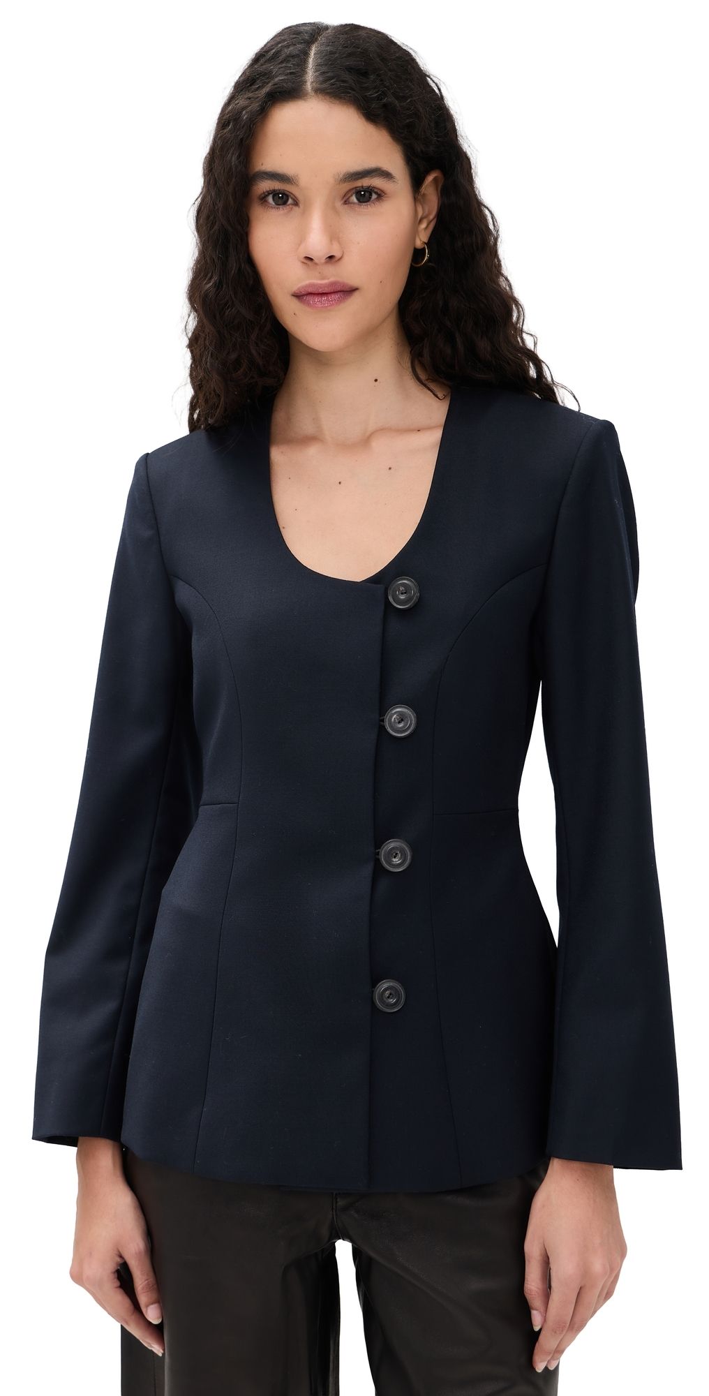 House of Dagmar SB Collarless Blazer Dark Navy 36