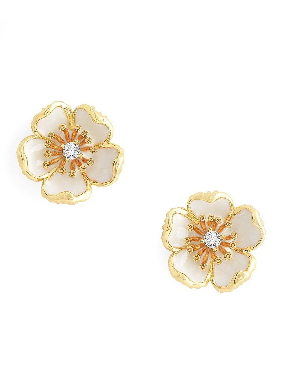 Women's Wildflowers 18K-Gold-Plated, Cubic Zirconia & Enamel Stud Earrings - White