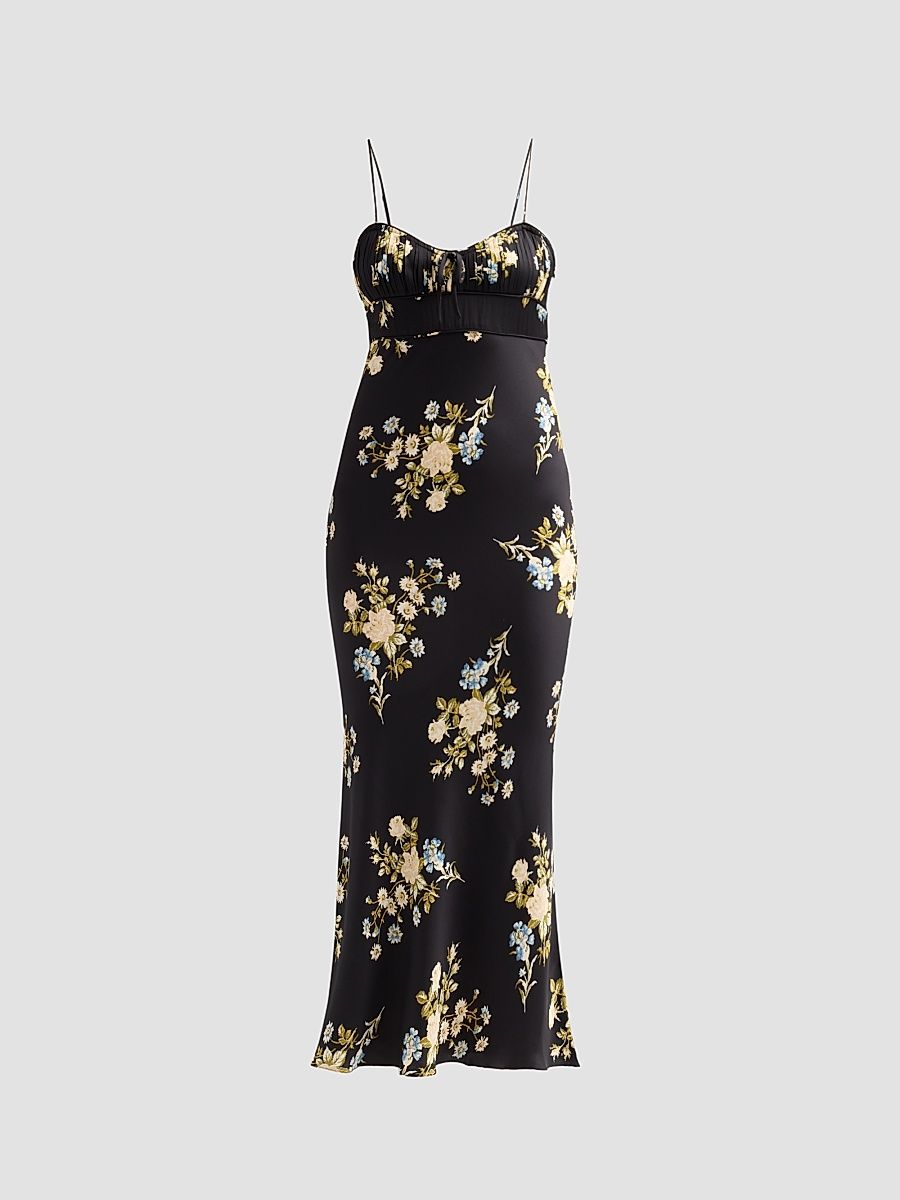 Women's Kieren Floral Satin Midi Slipdress - Black Multi - Size 16