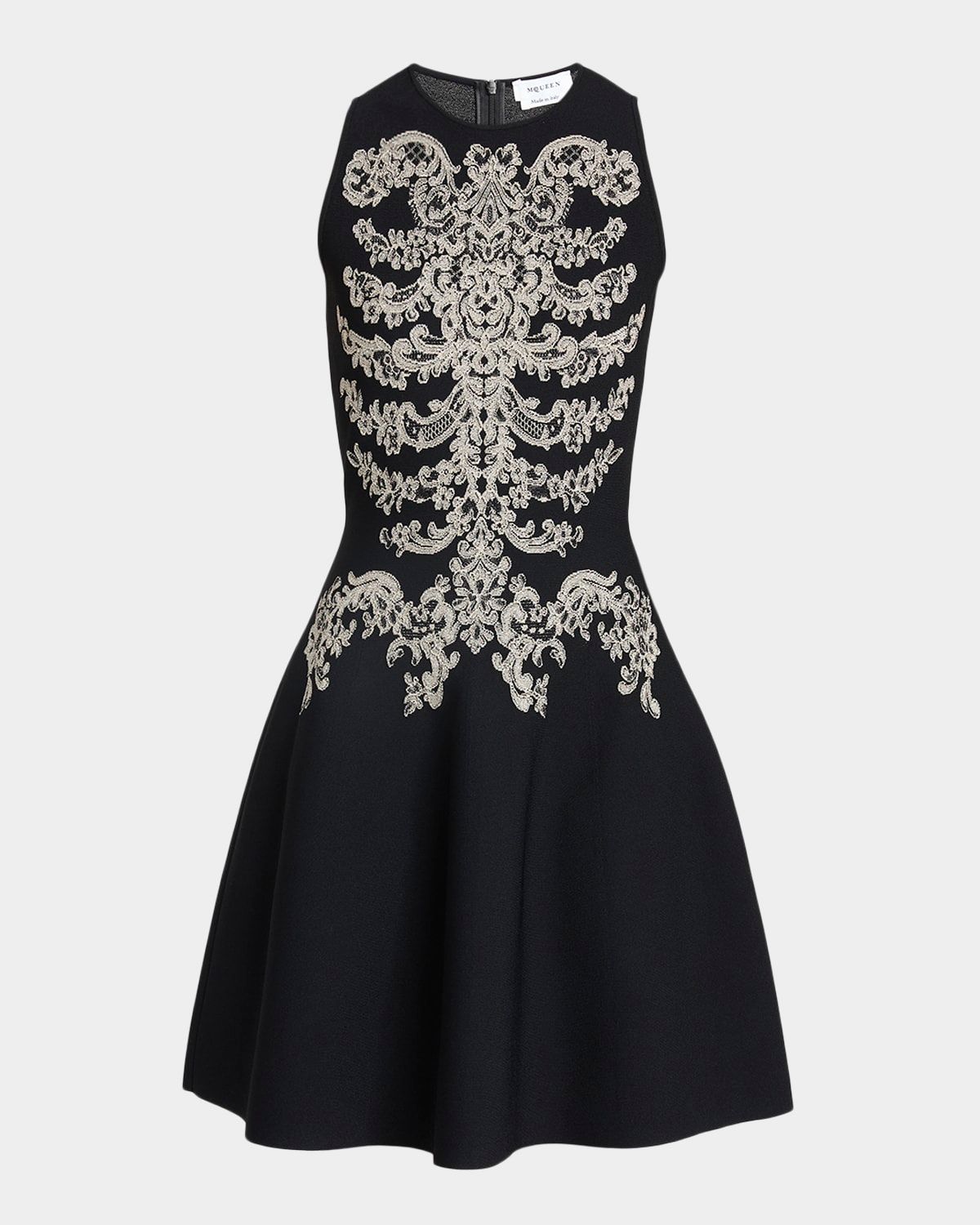 Sleeveless Lace Ribcage Jacquard Mini Dress