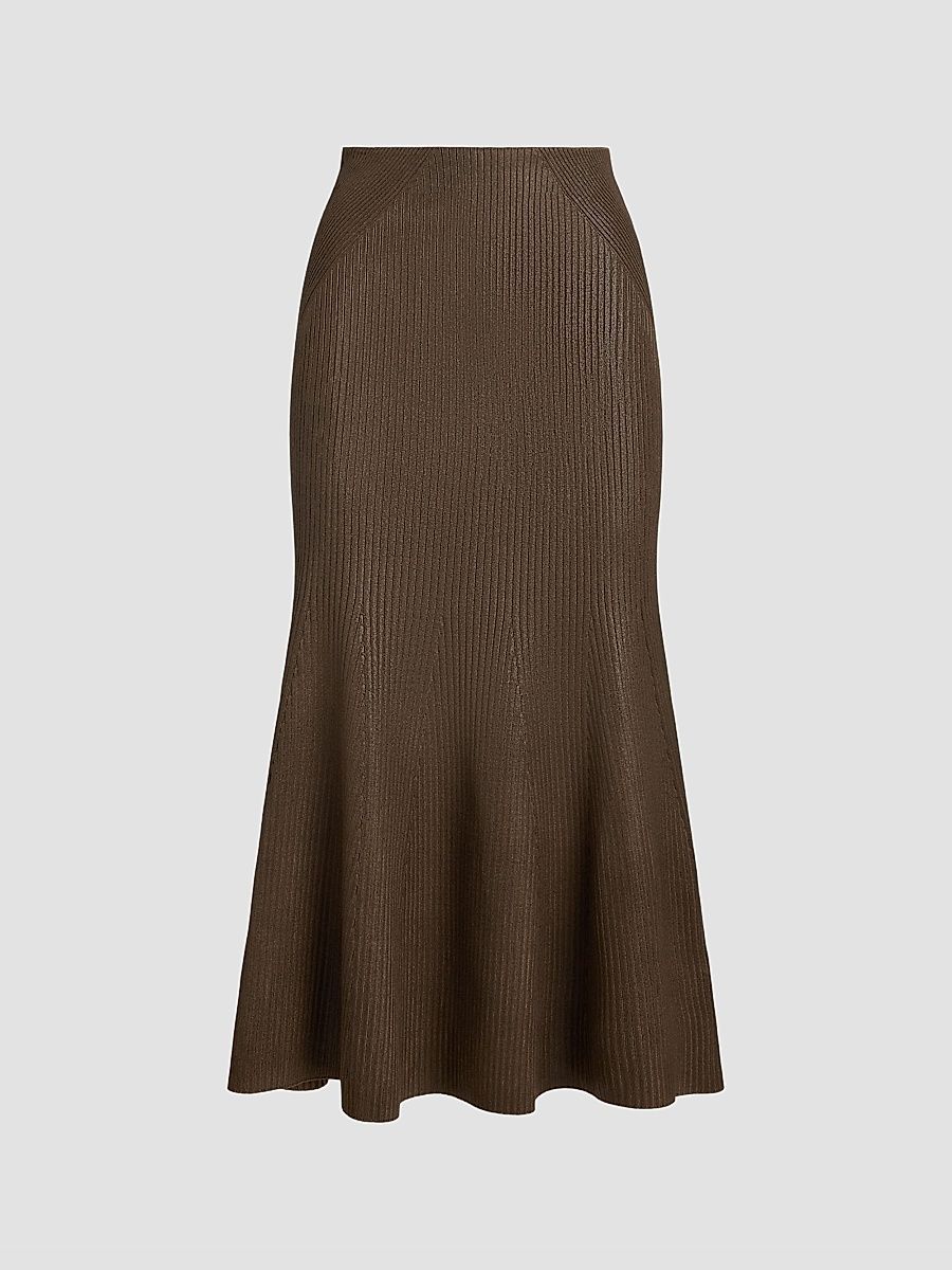 Women's Adrianna Foiled Rib-Knit Sweater Skirt - Portobello - Size XS